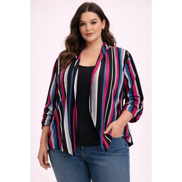 Torrid Jackets & Blazers - Torrid Striped Open Front Blazer Colorful Statement Jacket Size 4 Dopamine